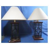 2 Mission Style Table Lamps w/metal,Glass&wood