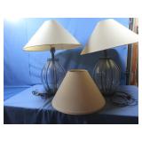 2 Clear Glass Table Lamps w/Metal Cage 24'H&Extra
