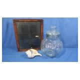 Lg Glass Container w/lid,14'H&Pic Frame