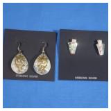 2 Pr Sterling Earrings- 1 w/GF Kokopelli,1 w/Opal