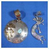 Sterling Kokopelli Pendant w/Opals,Sterling&GF
