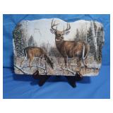 White Tailed Deer Artwork on Stone 11x7' w/Stand