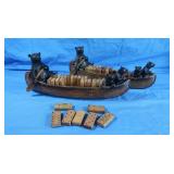 2 Bears in Canoe Domino Sets w/Wooden Dominos