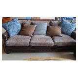 7 Ft Leather Trimmed Couch w/Fabric Cushions-8'