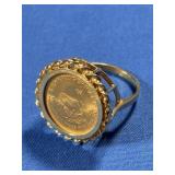 1/10 oz Kruggerand Coin n 14K Ring (Ring 4.1gr)