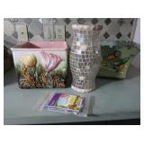 Mosaic Glass Hurricane Shade,Ceramic Planter,Herb