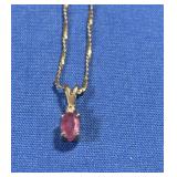 14K Ruby Pendant w/Diamond&24' Chain 1.6gr