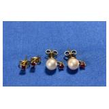 14K Pearl w/Ruby Earrings,14K Ruby Earrings-1.6gr