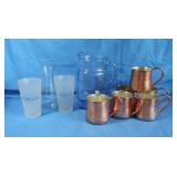Copper Mugs(Williams-Sonoma)&Glass Pitcher