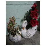 2 Ceramic Planters w/Artificial Floral