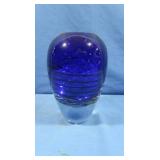 Blue Glass Vase w/decorative Stone inside