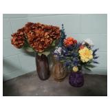 Lg Glass Vases, 8.5,13,&14' w/Artificial Floral