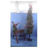 48' Lighted Tree, Wooden Reindeer