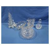 Round ButterDish,3-handled SugarDish,Glass Tree