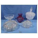 Waterford Compote,Vintage Pilgrim Cranberry Glass