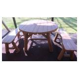 Cedar Log Patio Table w/ 2 Benches - Table 47.5'