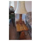 Wooden End Table w/Shelf &Attached Lamp