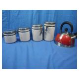 Vintage Alco Ceramic 4 pc Canister Set&Tea Kettle