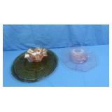 Vintage Indiana Glass Amber Platter, Vintage Pink