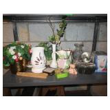 Shelf Contents-Artificial Flowers,Clock,Vase