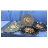 Vintage Handpainted Trays 24x17.5", 2-18.5x13.5",