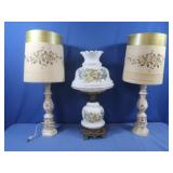 Vintage Milk Glass Hurricane Lamp & 2 Table Lamps