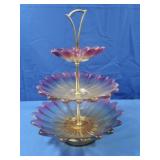 Vintage Iridescent Marigold/Purple 3-Tier Glass