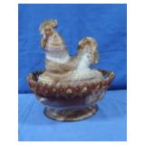 Vintage Imperial Caramel Slag Glass Rooster on a
