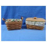 2 Longaberger Baskets,Cloth Lined, one w/lid