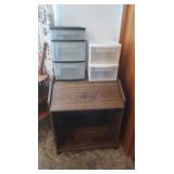 Wooden Wheeled Storage Desk 28x24x33"H &2 Plastic