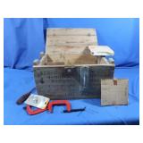18x10x10" Wooden Box w/Various Hardware Items