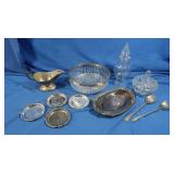 Vintage Silver Plated Gravy Boat&Tray,Glass