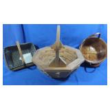 2 Longaberger Baskets & lg Wooden Basket
