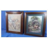 2 Framed Deer Prints 20.5x24.5" & 20x24"