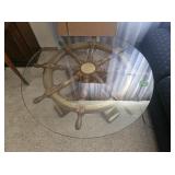 Wooden Ship Wheel Glass Topped Coffee Table
