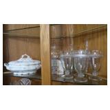 4 Glasses,3 Glass Vases,Tin &Bowl w/lid