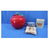 Vintage Red Apple Ceramic Cookie Jar #8374