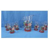 Vintage Hand Painted Floral Pitcher&6 Glasses