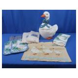 Ceramic Goose 17" Tall w/Goose Themed Linens