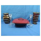 Cornijgware Stoneware Bowl w/Lid&Vases