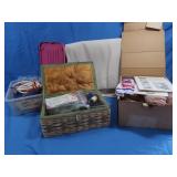 Sewing Basket w/Sewing NOtions,Fabric Pcs&other