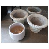 3 Cement Planters&1 Ceramic