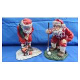 2 Golfing Santa Figures-resin