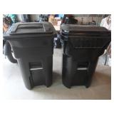 2-64 gal. Trash Cans w/Hinged Lid,1 Toter,1