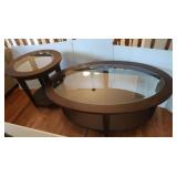 Oval Glass Top Coffee Table&Rd Top Side Table
