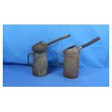 2 Vintage Galvanized Metal Oil Dispenser Cans