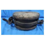 Large Vintage Wooden Block Pulley