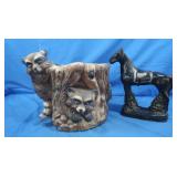 Cement Planter 9x11.5"H&Decorative Horse Statue