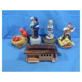 5 Vintage Music Boxes,4 Ceramic,Wooden Cable Car