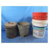 2 Metal Buckets-1 w/lid&2 Plastic Buckets
